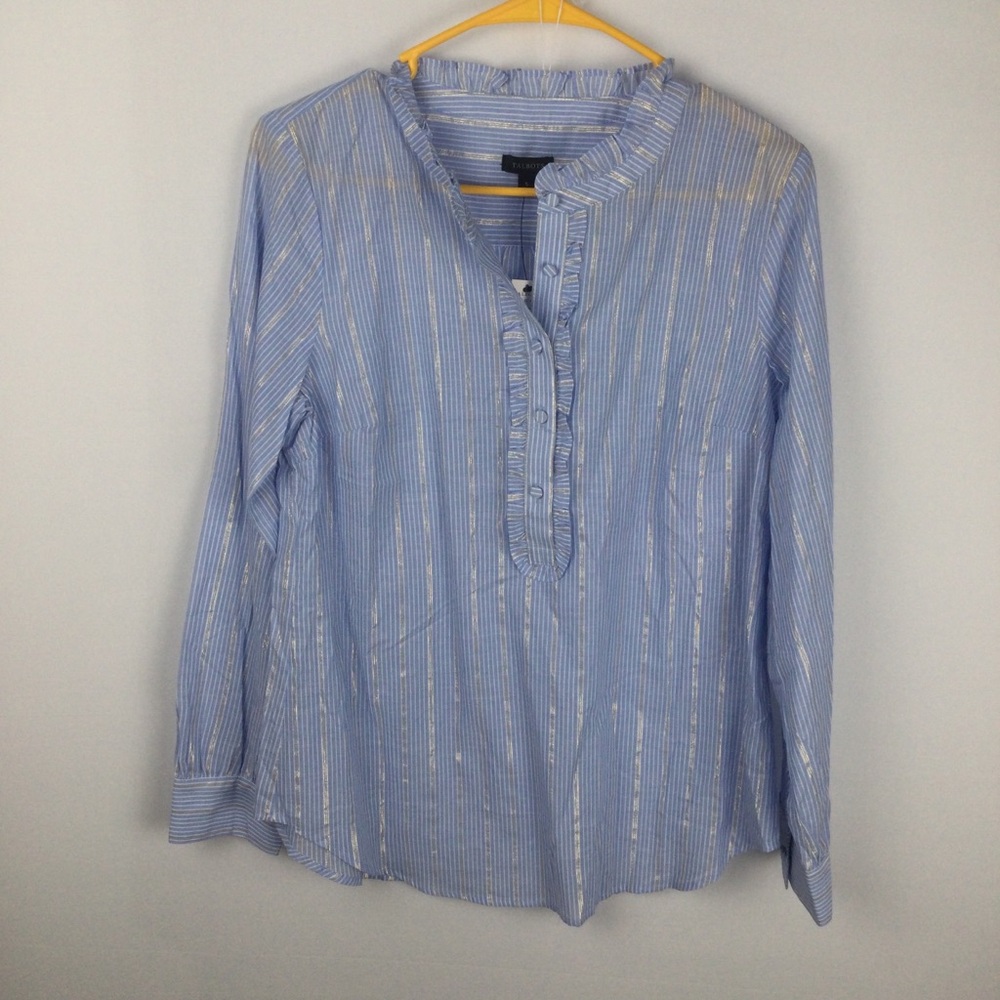 Talbots Metallic Striped Long Sleeve Blouse‎ womens size S